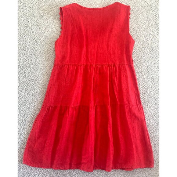 Marisa & Marie Linen Dress Red Daisy Lace Trims Tiered - Picture 2 of 16